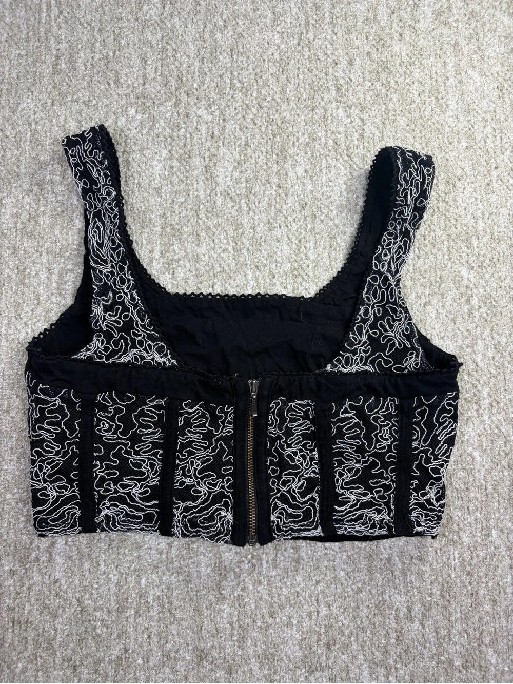 Free People Black Embroidered Cropped Tank